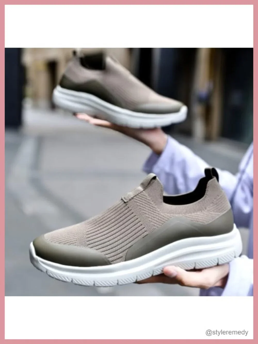 Wide Fit Slip On Walking Sneakers Men's Breathable Knit Memory Foam